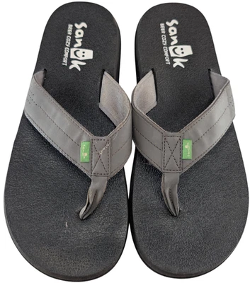 Sanuk Beer Acogedoras Chanclas Gris Negro Tanga Sandalias Talla 10-12 Foto 1 de 4