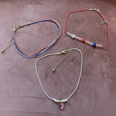 Juego de 3 Collares Gargantilla Patrióticos Rojo Blanco y Azul Cuatro de Julio Foto 1 de 4