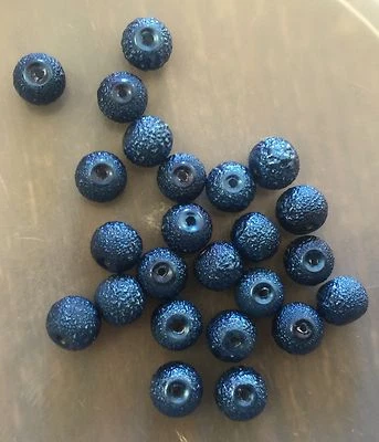 Vintage Japan Regal Blue Coated Sugar Textured Coated Roundish Round Glass Beads - Image 1 of 2