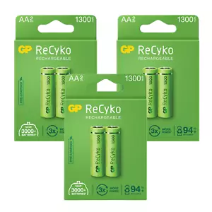 3 batterie ricaricabili GP AA ReCyko 1300mAh NiMH 1.2V batterie confezione da 2 - Foto 1 di 2