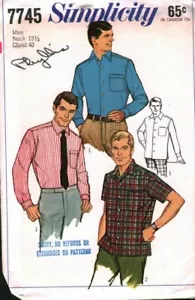7745 Vintage Simplicity SEWING Pattern Mens Tapered Sport Shirt Button Front OOP - Picture 1 of 2