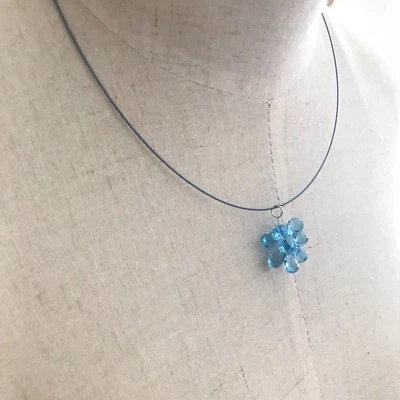 $1250 Tear Drop Tapza Stone Pendant Blue Collar 14Kt White gold Necklace Certify - Image 1 of 4