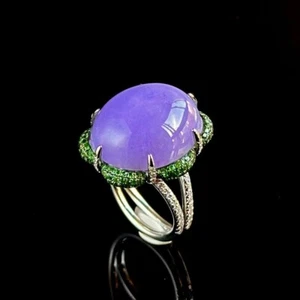 【KATHY JADE】Anello di giada giadeite lavanda smeraldo ghiacciato《Taglia USA 6,75》《Grado A》 - Foto 1 di 7