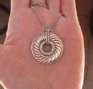 Retired David Yurman Diamond Cable Disc or Donut Pendant w/DY Chain- 925 - Picture 1 of 10