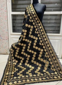 Women dupatta pearl mirror handcrafted chiffon chunni waves digital print black - Picture 1 of 7