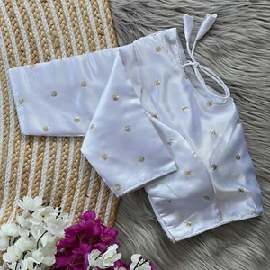 indian women readymade saree blouse bollywood partywear satin blouse choli top . - Picture 1 of 26