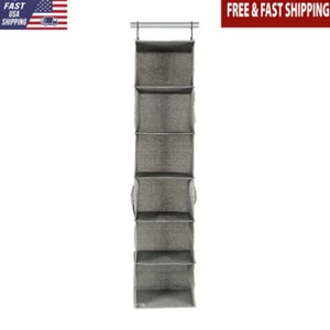 Over Door 6-Shelf Storage Organizer Hanging Closet Bag W/ 3 Side Pockets Gray - Picture 1 of 7