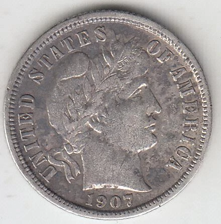 BETTER DATE 1907-S BARBER DIME XF DETAILS Cover