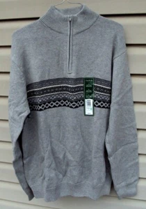 Vtg Men's DAVID TAYLOR Zip Up Pullover Sweater 100% Cotton GRAY Large ~ New! - Picture 1 of 6