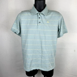 Quiksilver Men's Medium Polo Shirt 100% Cotton Striped mint / yellow Logo - Picture 1 of 4