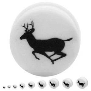 PAAR-Flexi Hirsch auf weiß Double Flare Silikon Ohrstöpsel 14mm/9/16" Stärke  - Bild 1 von 3