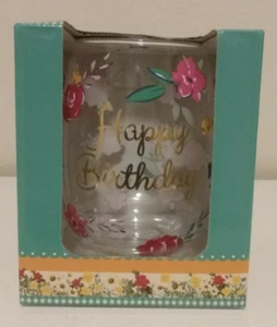 Pioneer Women "Happy Birthday'' 20 Oz Glass Stemless Cup - Picture 1 of 8