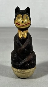 Black Cat Viscoloid Roly Poly Antique Halloween Celluloid Felix Toy 4" Weighted - Picture 1 of 13