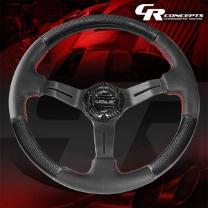 NRG ST-010CFRS RACING 350MM 6-BOLT LEATHER ACCENT RED STITCH STEERING WHEEL - Picture 1 of 7