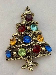 Vintage Multi Colored Headlight Rhinestones Christmas Tree Brooch - Picture 1 of 5