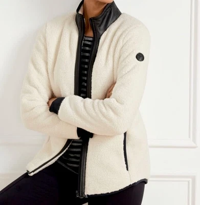 CHAQUETA T BY TALBOTS MEDIANA ACOGEDORA SHERPA Crema Tejido Ribete - Bloques de colores Cremallera Completa Foto 1 de 4