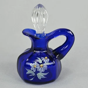 Kobaltblau Kunst Studio Glas Parfüm Flakon handbemalt floral signiert Becky Vintage - Bild 1 von 11