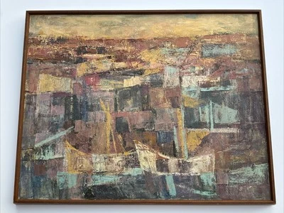 Pintura abstracta de mediados de siglo de Helen Critchett de San Francisco listada al óleo modernista Foto 1 de 4