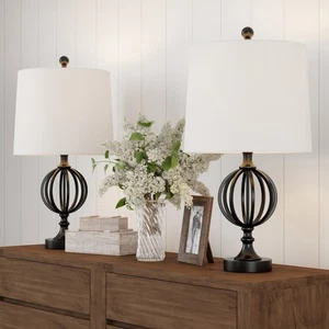 Table Lamps- Set of 2 Openwork Iron Orb Lights, Bulbs and Shades Included - Picture 1 of 6