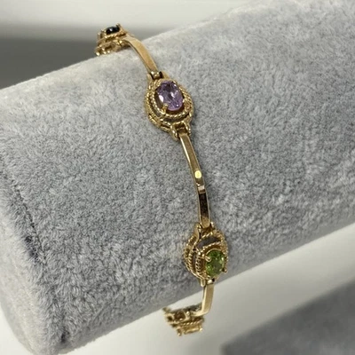 Yellow Gold Multi Gemstone Tennis Bracelet Garnet Peridot Citrine Amethyst - Image 1 of 4
