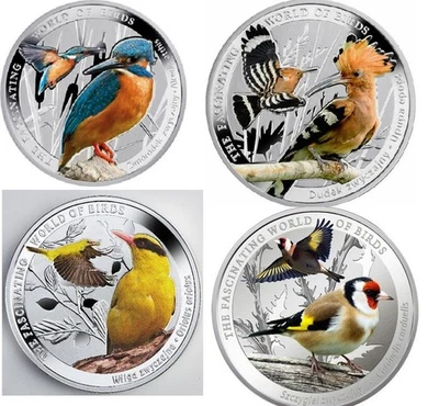 4 Bird coin set: Kingfisher+Hoopoe+Golden Oriole+Goldfinch 17.5gx4 Proof Silver - Image 1 of 4