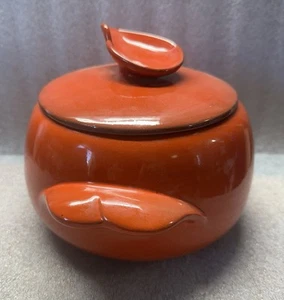 Vintage Frankoma Pottery Orange Casserole / Bean Pot w/ Lid V4 2 Qt - MINT - Picture 1 of 9