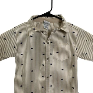 Dapper Dude Whale Striped Button Up Shirt Boys 7 Tan Blue Classic Preppy - Picture 1 of 9