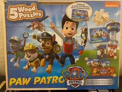 Paw Patrol 5 деревянные пазлы с лотком 2014 новый в упаковке - Изображение 1 из 2