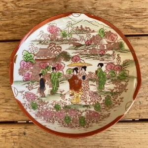 Vintage Plate Geisha Design Hand Painted Serving Dish 1930-40’s Red Rim Japanese - Picture 1 of 5