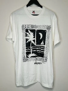 Vintage 90s Jus Kool Jamaica Art Tee T Shirt Size L White USA Made - Picture 1 of 9