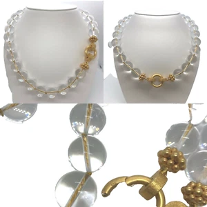 Natural 14 mm Clear Rock Crystal Sterling Silver Vermeil 18" Long Necklace - Picture 1 of 11