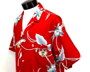 Vintage 70s BAREFOOT IN PARADISE Men's XL Hawaiian Shirt Red Floral USA EUC! * - Picture 1 of 8