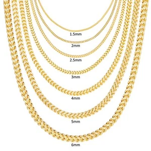 14K Yellow Gold 1.5mm-5mm Franco Square Box Chain Necklace Mens Womens 16"- 30" - Picture 1 of 108