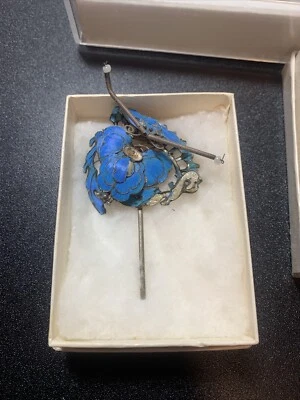 Заколка для волос зимородок династии Цин антикварная синяя Тянь-Цуй 點翠 - Изображение 1 из 4