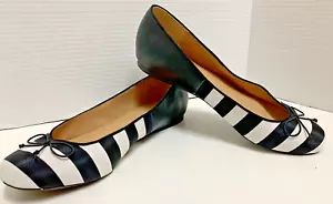 Zapatos de vestir planos de ballet a rayas blancas y negras LANE BRYANT punta redondeada talla 11W - Imagen 1 de 10