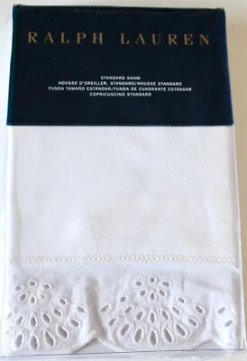 Ralph Lauren Crestwood Almohada Estándar Sham Georgica Blanco Encaje Nuevo en Paquete $185 Algodón Foto 1 de 4