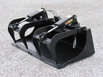 60  Dual Cylinder Smooth Bucket Grapple Attachment Fits Skid Steer Quick Attach • 1,699.99$