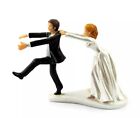 Wedding Cake Topper Humorous Funny Groom Trying to Get Away Bride Pulling Collar