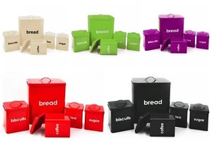 5pc Kitchen Pot Storage Container Set Bread Bin Tea Sugar Coffee Jar Biscuit Tin - Picture 1 of 6