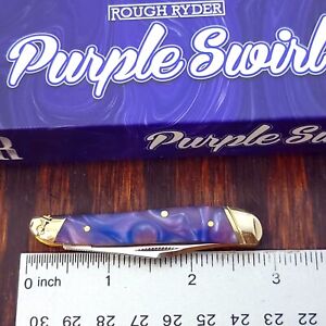 Rough Rider Knife 2 Blade Peanut Purple Swirl Handles Fancy Bolsters W/ Case