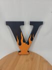 Harley Davidson 8" Alphabet Wood Letter "V" Hang or Stand Black Orange Flame