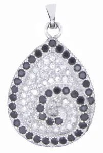 Sterling Silver Womens CZ & Black Onyx 25mm x 14mm Teardrop Shaped Pendant - Picture 1 of 3
