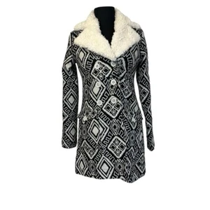Billabong Coat Black White Size S Faux Sherpa Collar Double Breasted Button Up - Picture 1 of 12