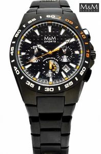 Men's Watch Chronograph Solid Stainless Steel Black Coated, Sporty 91064 - Picture 1 of 2