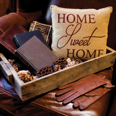 Home Sweet Home Pillow 12" x 12" Burlap Burgundy By VHC Brands Country Primitive - Image 1 of 3