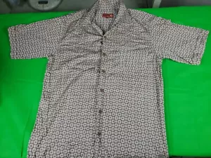 Royal Prestige patrón marrón hombre abotonado hasta camisa manga corta talla L - Imagen 1 de 4