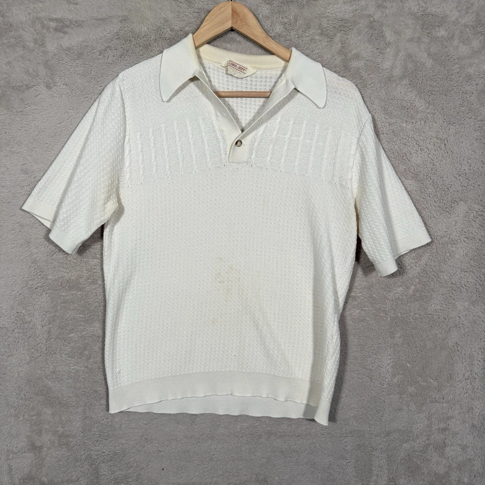 Camisa polo tejida Lord Jeff vintage años 70 blanca grande manga corta EE. UU. Foto 1 de 4