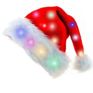 Rote Weihnachtsmütze Weihnachtsmann mit LED farbigem Licht Erwachsene große Größe - Bild 1 von 10