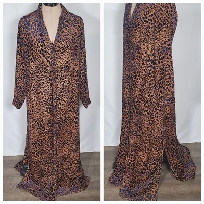 Maxi Vestido Camisa Para Mujer Soft Surroundings Pequeño Marrón Azul Terciopelo Leopardo Transparente” Foto 1 de 4