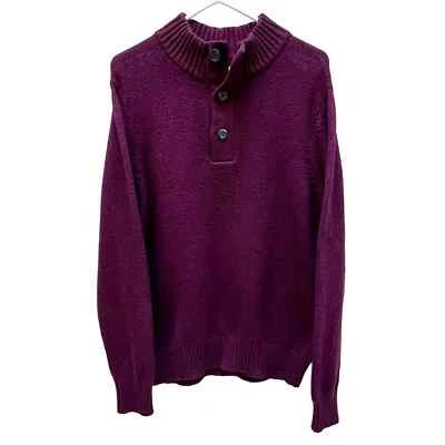 Suéter tejido borgoña manga larga Sonoma para hombre 1/4 abotonado Foto 1 de 4